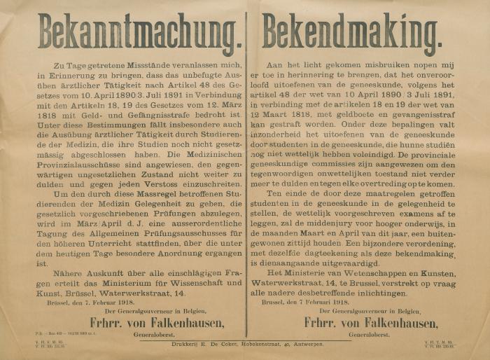 Bekanntmachung - Bekendmaking 7 februari 1918