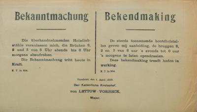 Bekanntmachung - Bekendmaking 1 april 1918