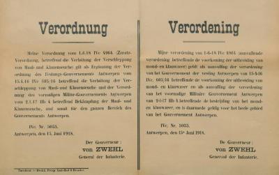 Verordnung - Verordening 15 juni 1918
