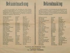 Bekanntmachung - Bekendmaking 20 oktober 1918