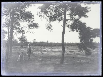 Twee kinderen in een heidelandschap