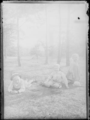 Drie kinderen op het gras